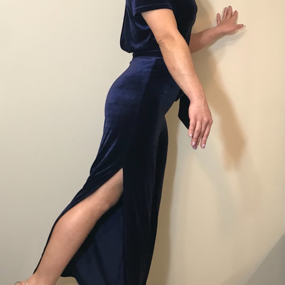 Gorgeous Navy Blue Velvet Romper - Picture 3 of 13